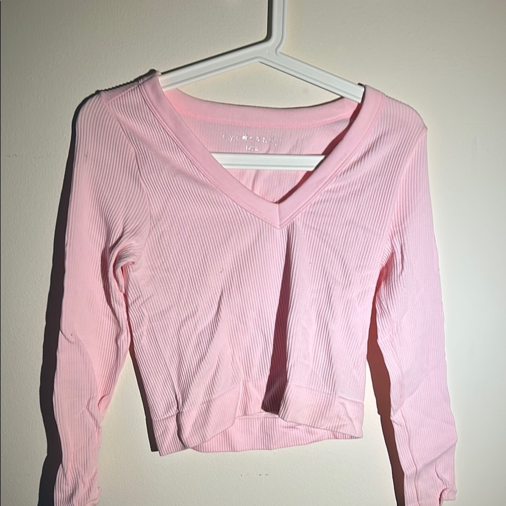 Pink V-Neck Ribbed Women's Top